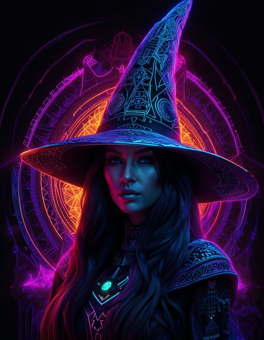 Dark Neon Witch - AI Generated Artwork - NightCafe Creator