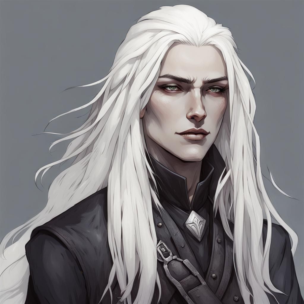 Gender neutral Malkavian with long white hair, androgynous, world of ...