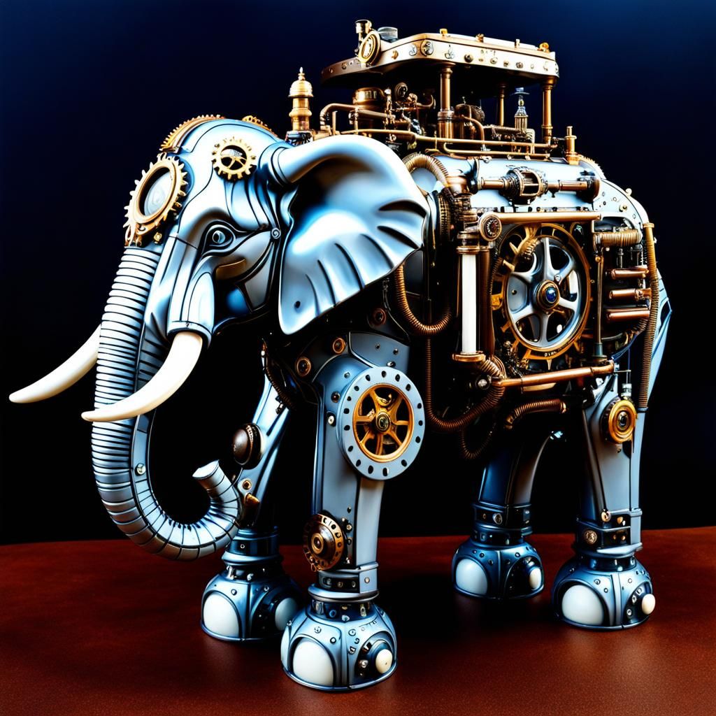 large robotic porcelain elephant steampunk engine