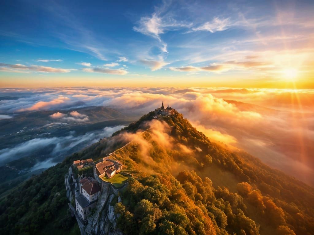 view from sky of "Le puy en Velay" in France  by @Didier B