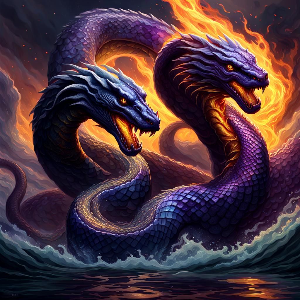 Serpent Fire Battle in Dark Fantasy Style