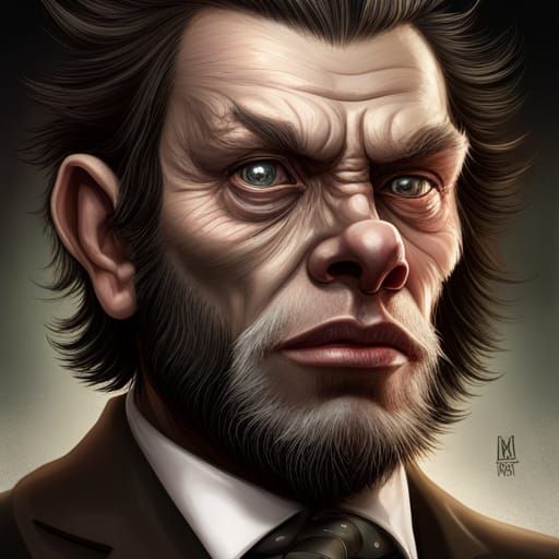 One eyed Ape in suit, 5d lighting, surreal fantasy art, deta...