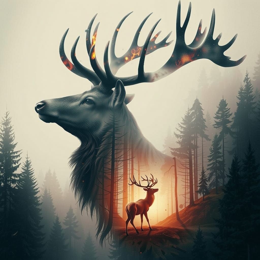 The Caribou Stag Utters a Low, Mournful Cry, Grieving for its Mate Lost in the Forest Fire  by @RC