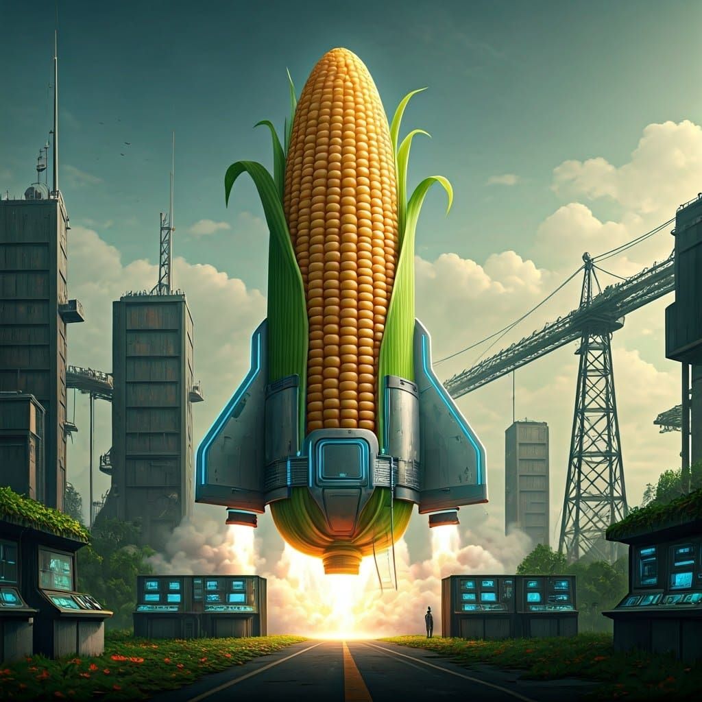 A giant corn cob is being prepared for launch at the launch pad of the state launch site instead of a ...  by @Likra