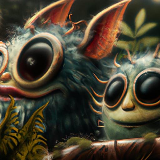 Whimsical Monsters in Fantasy Nature Environment