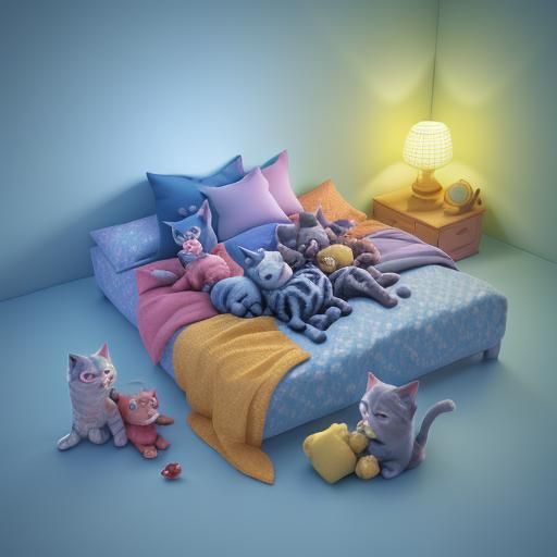 kittens in pajamas laying in bed at night with stuffed toys ...