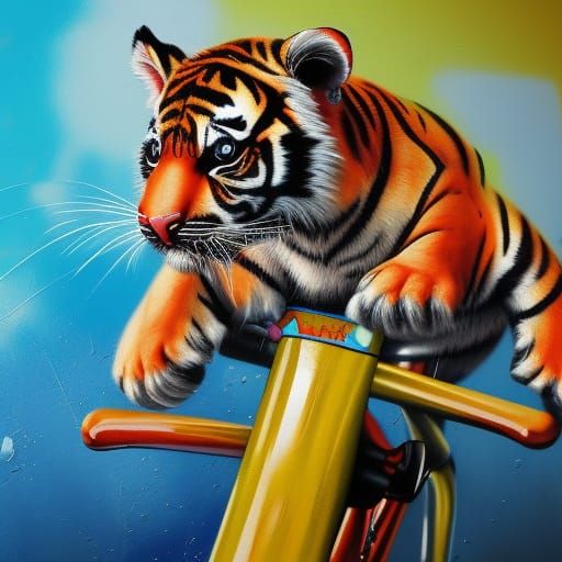 baby tiger riding a bike