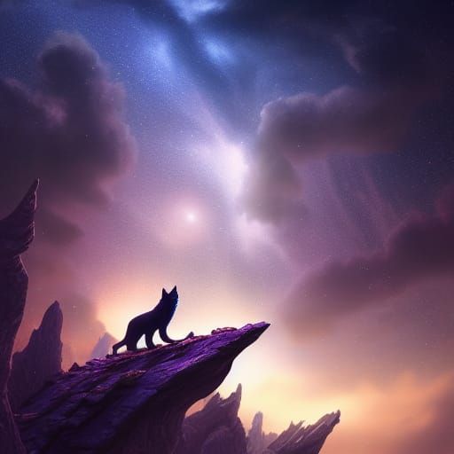 A wolf standing on the edge of a rock