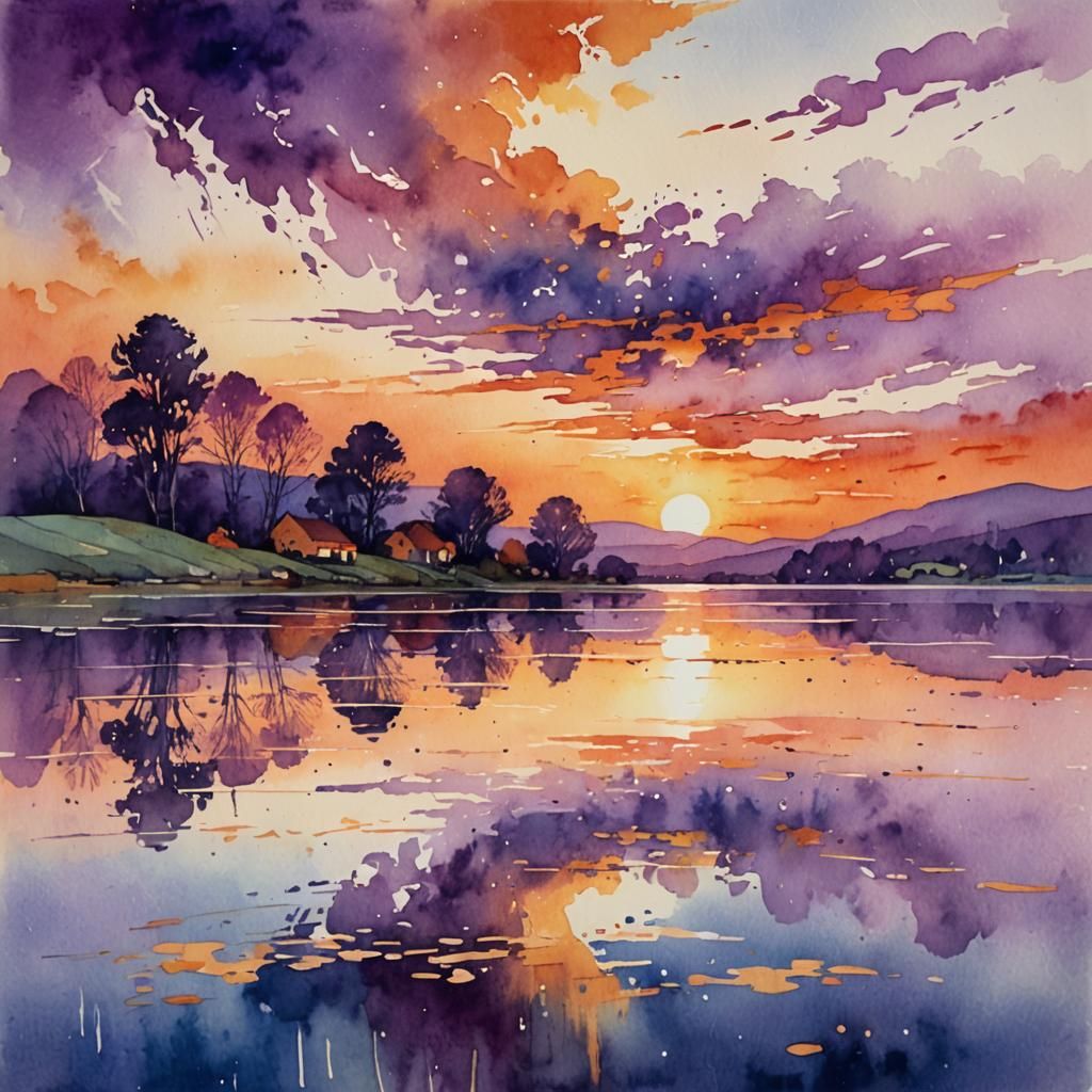 A lake, a distant village.