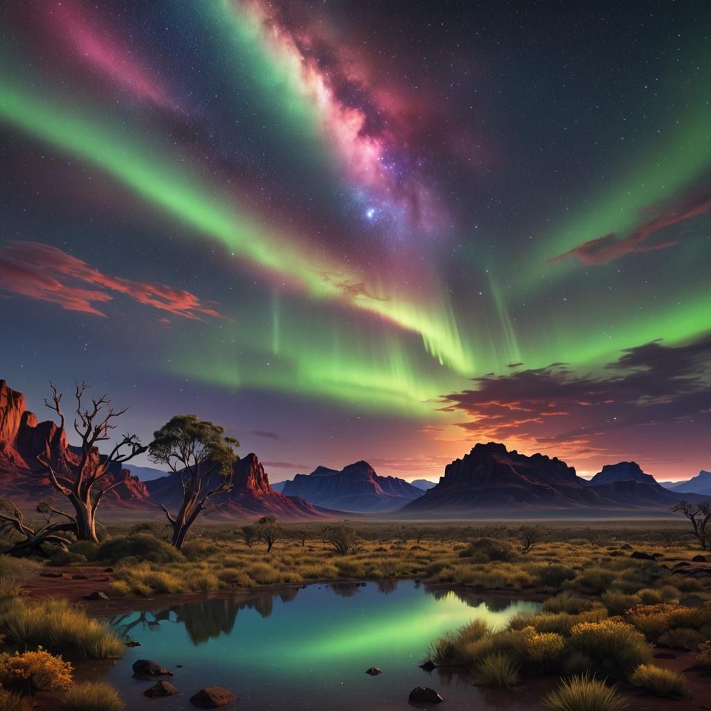 Aurora australis, over the Australian outback.  by @Megan