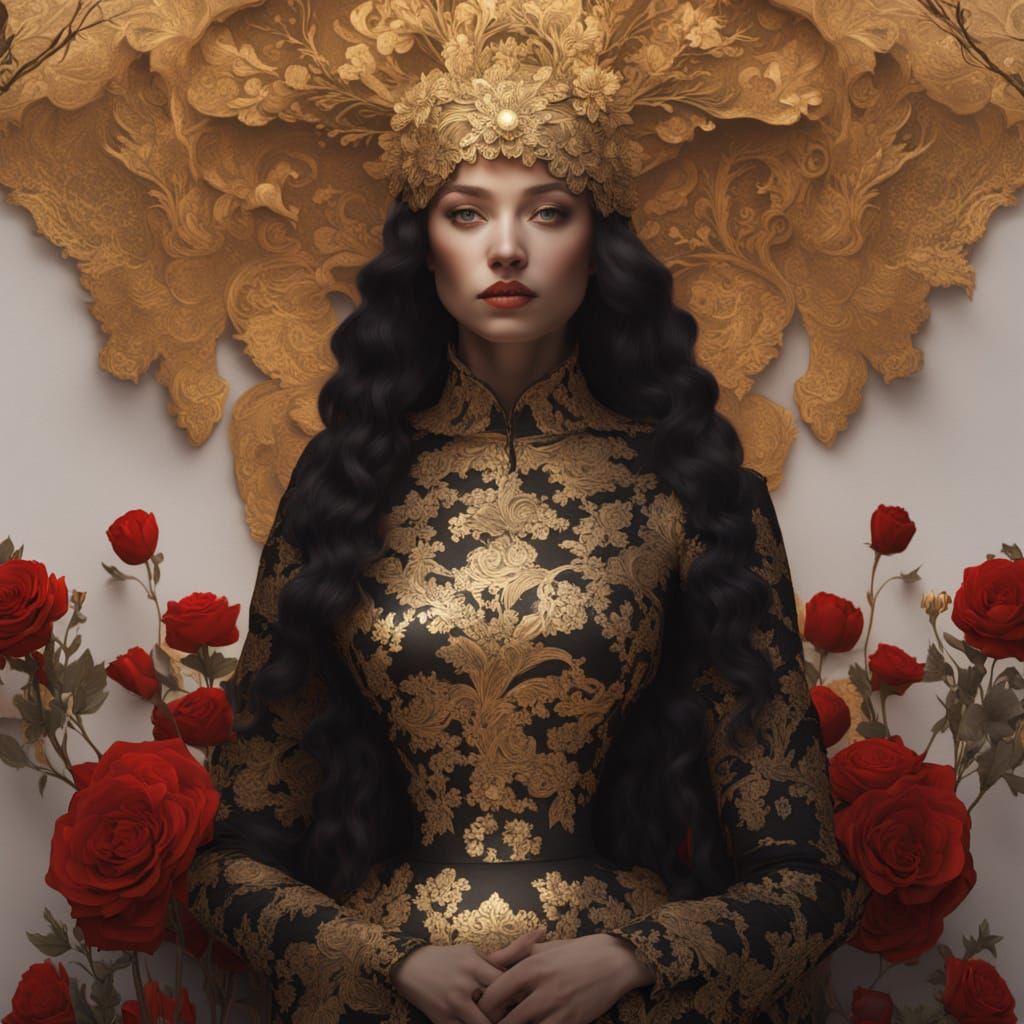 Donning the Gold - Surreal Goddess in Golden Splendor