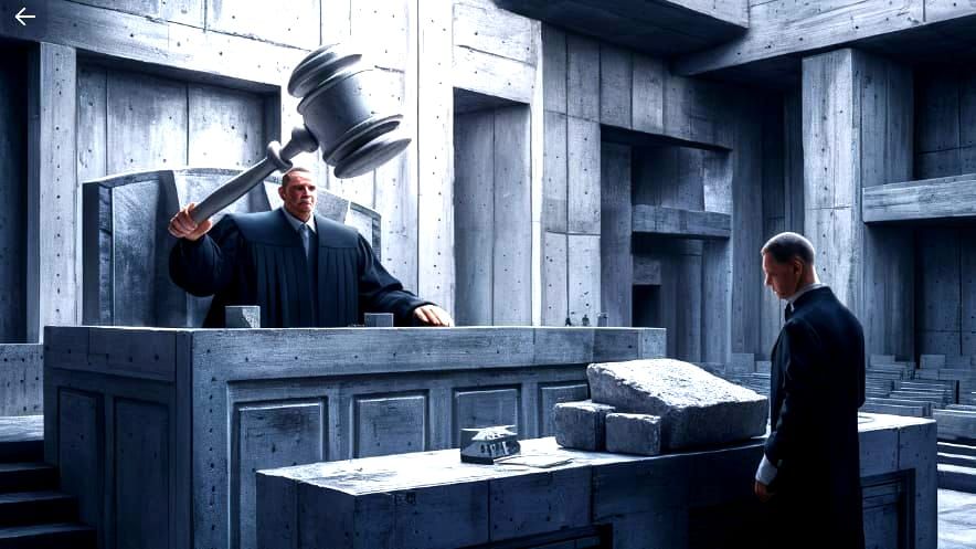 Concrete Evidence The Judge is Holding a Gavel Made of Concrete, the Attorney has Concrete Evidence and the whole court ...