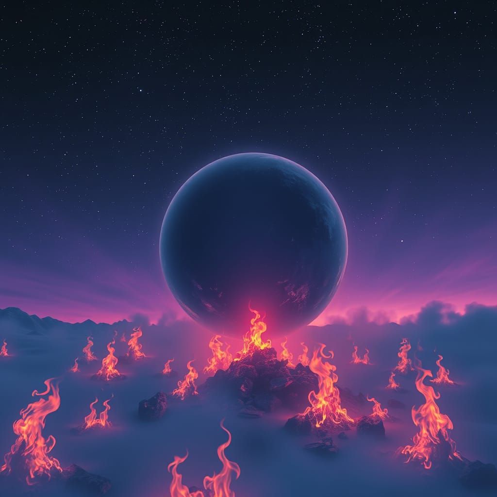 Ethereal Sphere of Sadness in Starry Sky