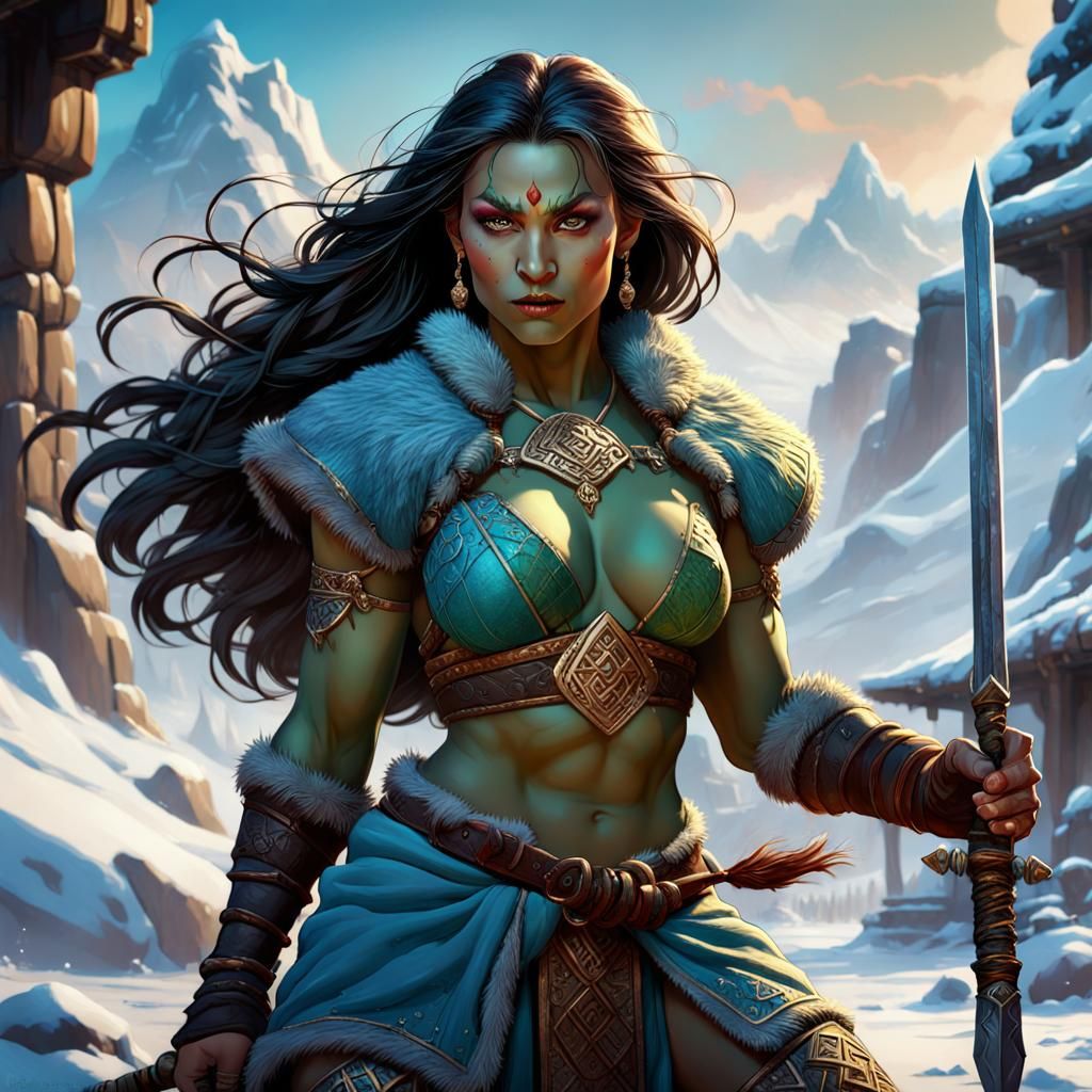 Brigid, Huntress/Ranger, Orcish ancestry   by @Drivers