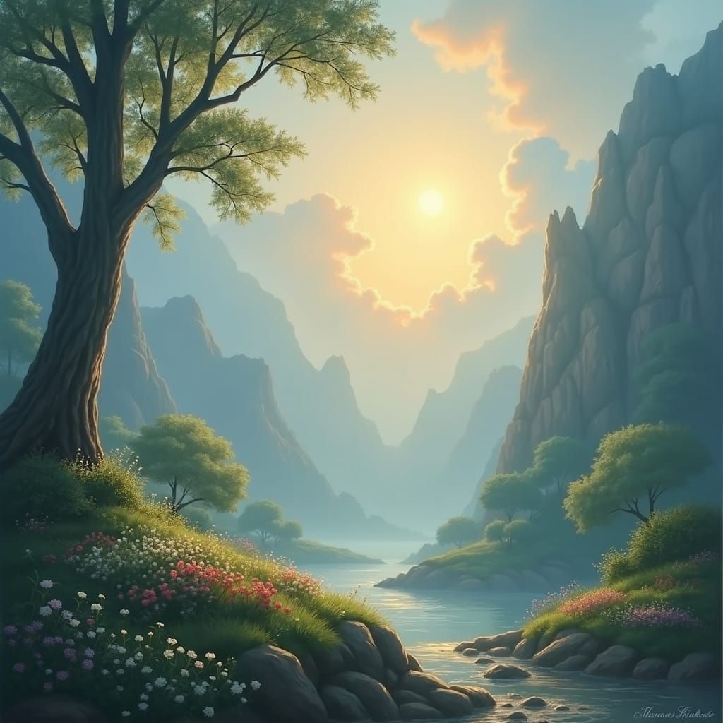 Serene World of Peace in Dreamlike Fantasy Landscape