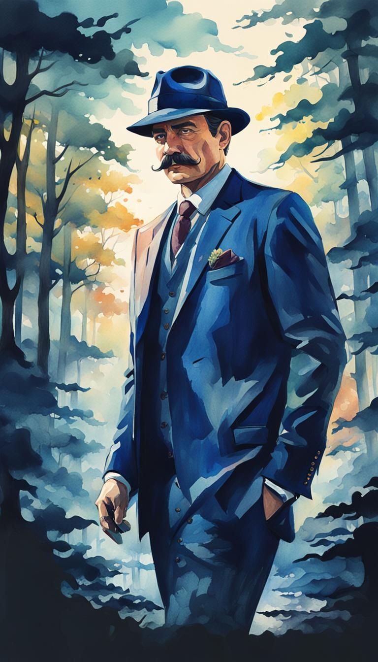 Man in Suit and Fedora: Watercolor Concept Art