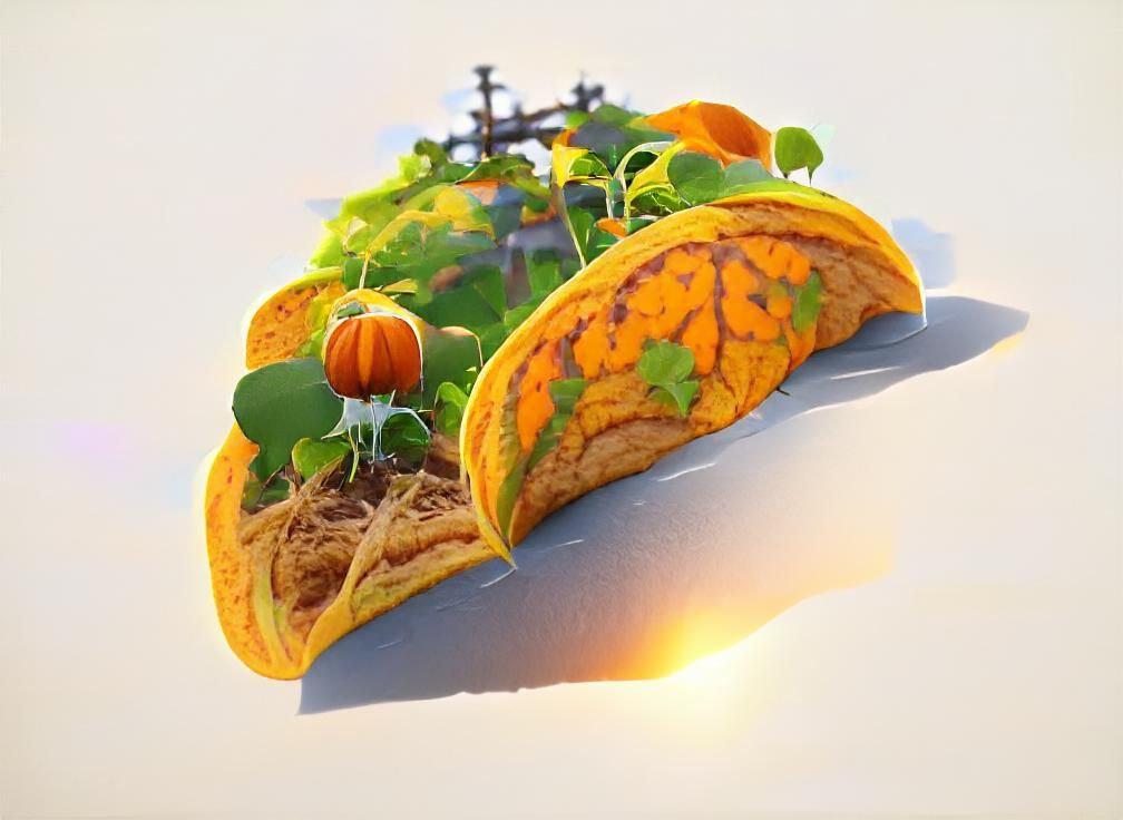 An autumn themed taco with a pumpkin patch topping AI Generated