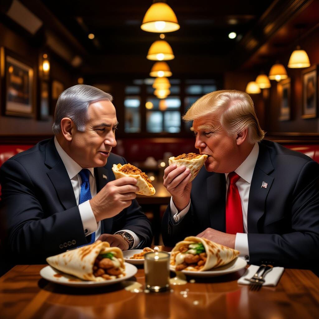 Netanyahu and Trump Enjoy Shawarma Laffa
