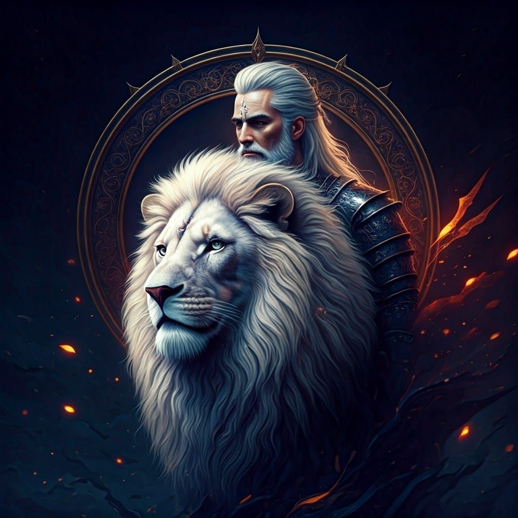 Man Rides Lion in Ethereal Northern Lights