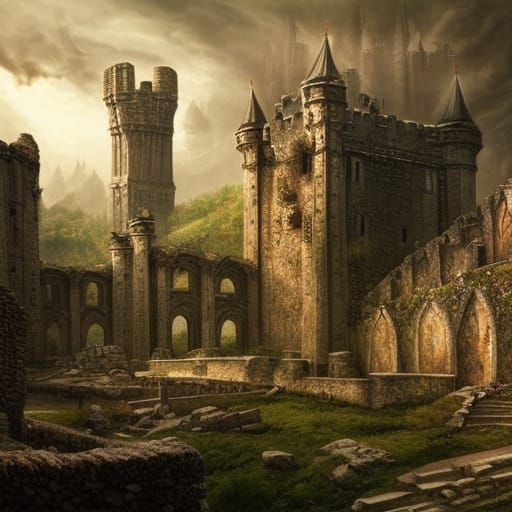 Ruins of a medieval castle,Lord of the rings style, amazingly ...