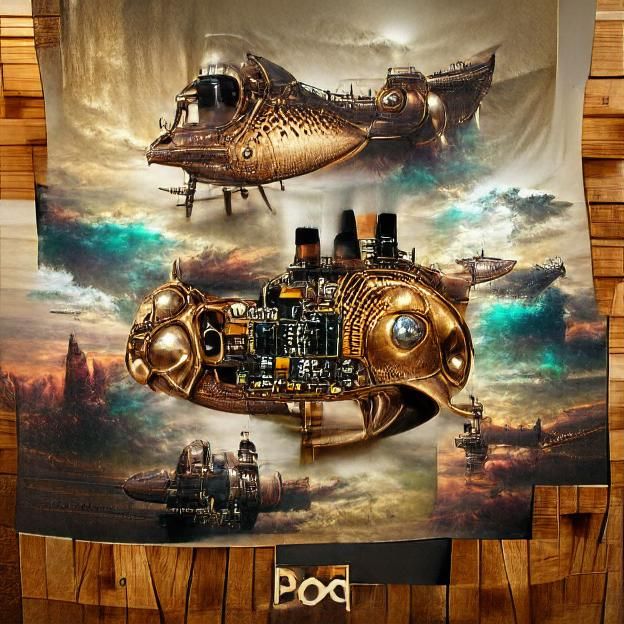 The Pod Ship 8k resolution steampunk poster art