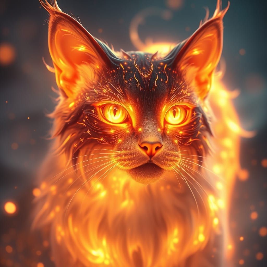 Ethereal Mythical Cat Illuminated in Dazzling Fantasy Light