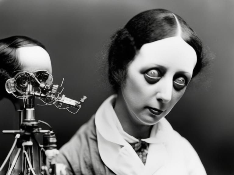 Madame Automatona with experiment, c. 1890s  by @Bob Sherunkel