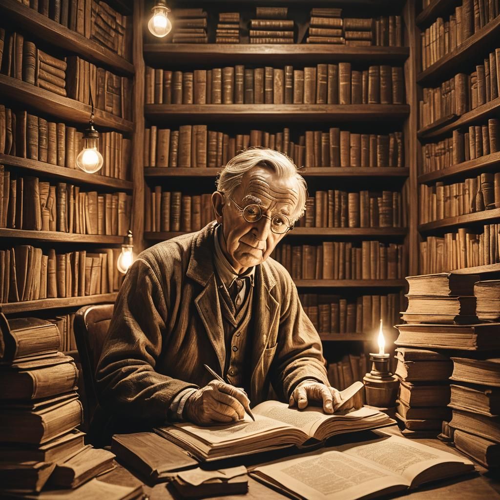 Tolkien in Wood Relief Carving With Golden Lighting