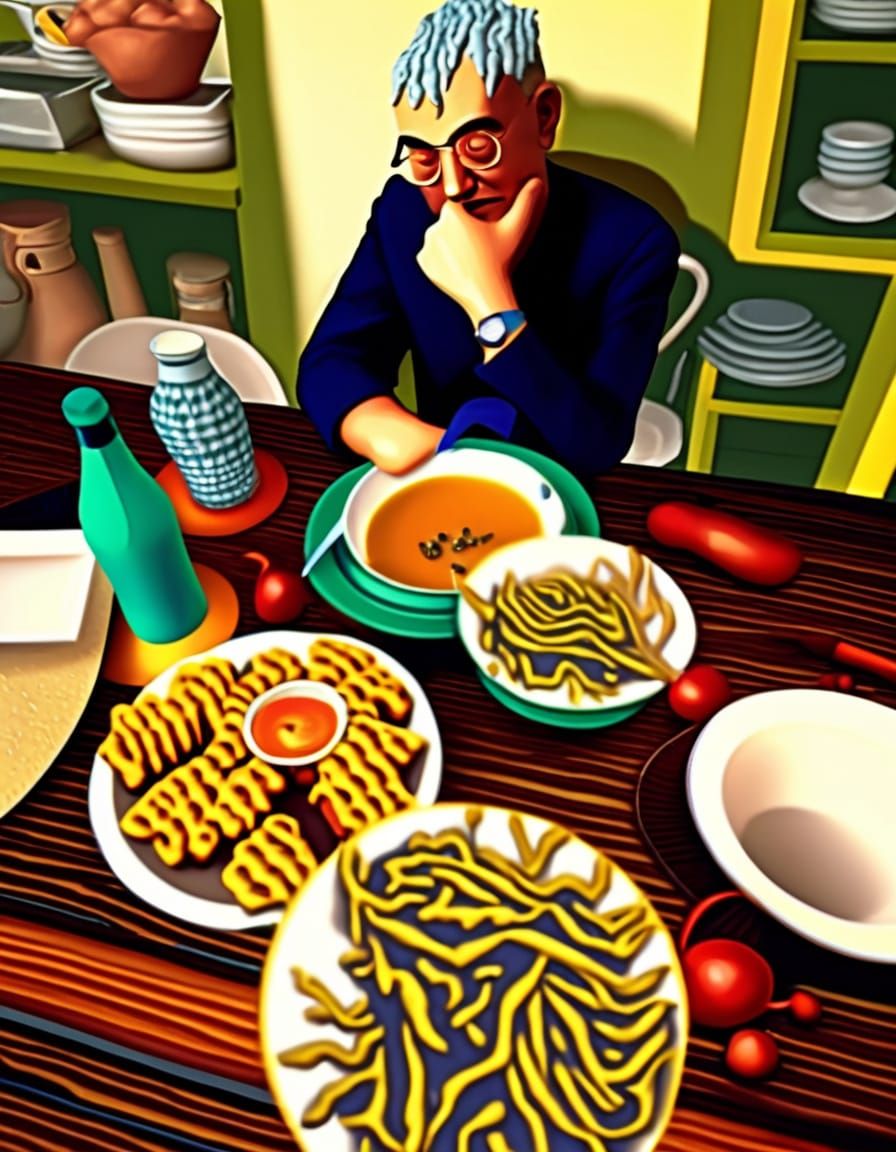 Surreal Portrait of Hungry Man in Dali Style
