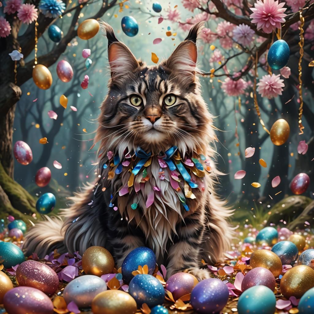 Crystal Maine Coon Bunny in Easter Fantasy