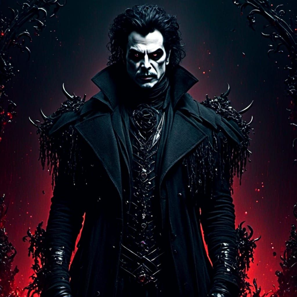 <lora:evil ways:1.0> handsome goth man, portrait