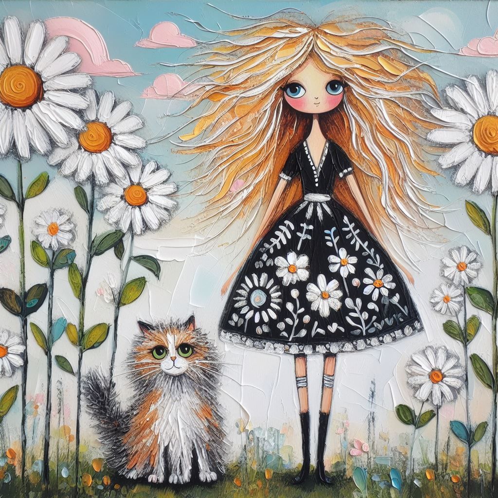 Blonde girl with cat - AI Generated Artwork - NightCafe Creator