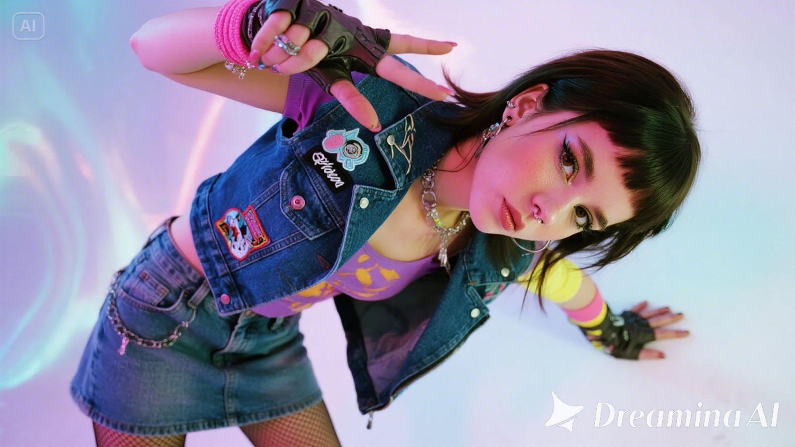 80's punk girl with cute-punk mix outfit