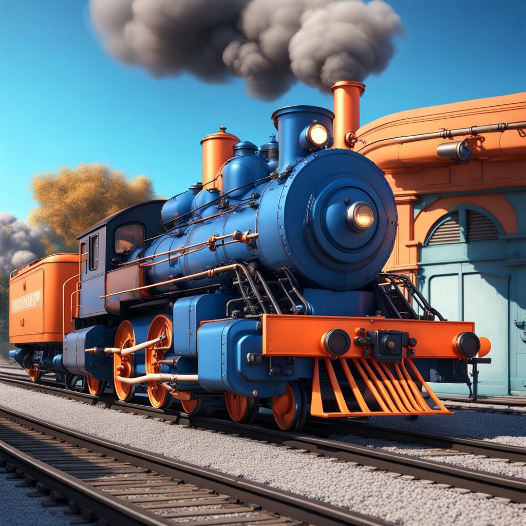 E2 steam locomotive with orange boiler and blue tanks