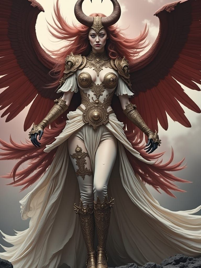 <lora:Epic Gothica:1.0> Half demon half angel, 4 arms, red e...