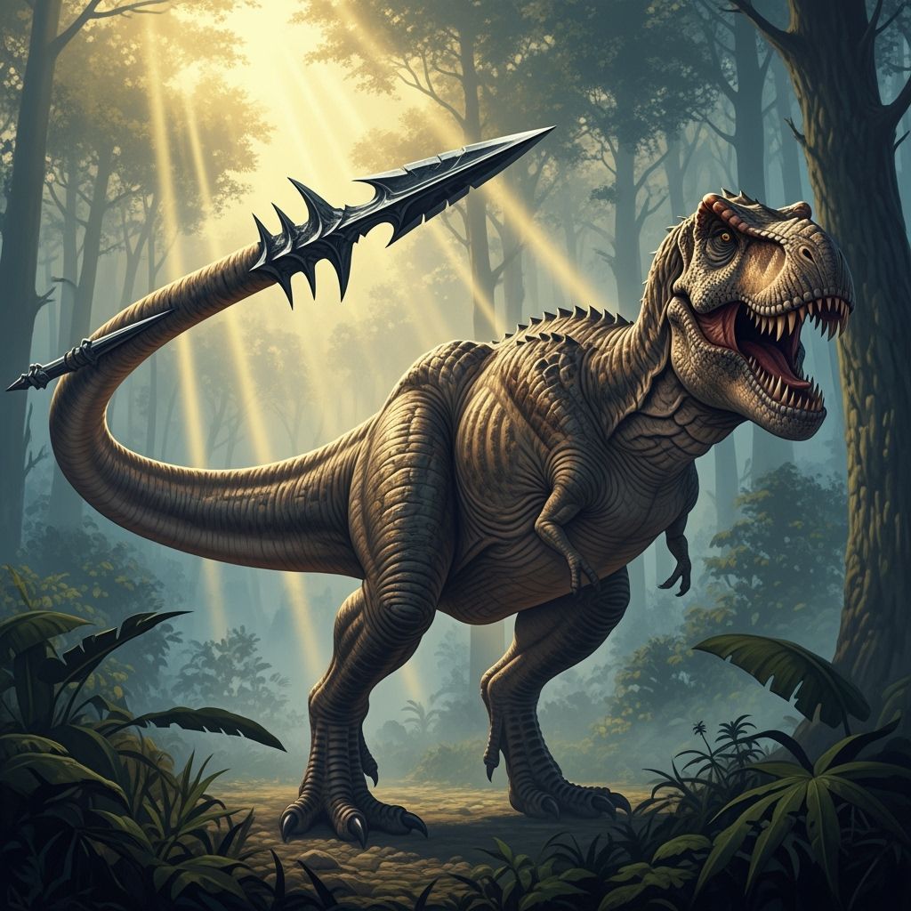 A T-rex with a spear for a tail