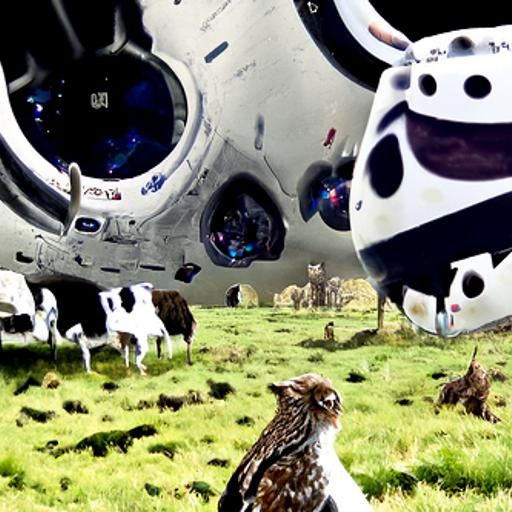 Happy Owls Defend a army of cows in space
