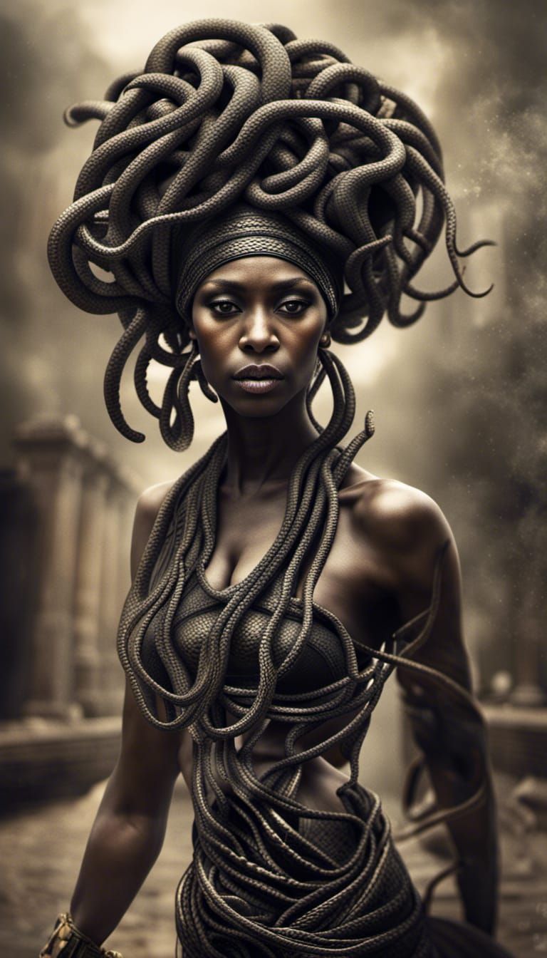 Medusa as A beautiful Black African Woman intricate details, HDR ...