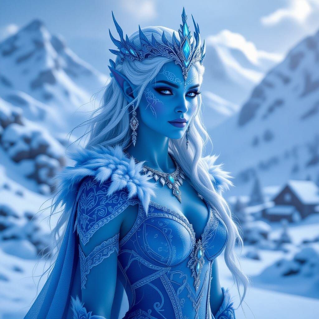 A powerful frost troll queen looking over a snowy landscape in Ancient Norway  by @BlueNinja