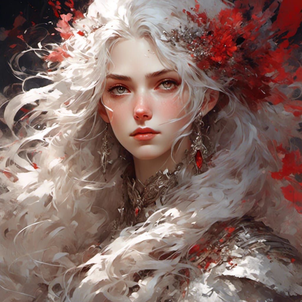 <lora:Moody Ornaments:1.3> head and shoulder, Man, white hair, elegant face, Raw gemstone, crimson red gemstone, a masterpiece, 8k resolutio...