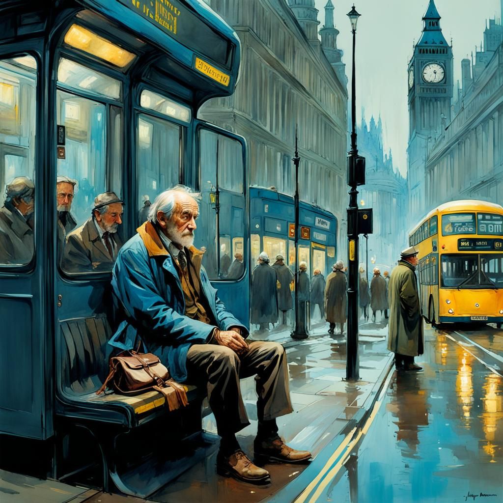 Old man waiting for the bus  by @Castorix