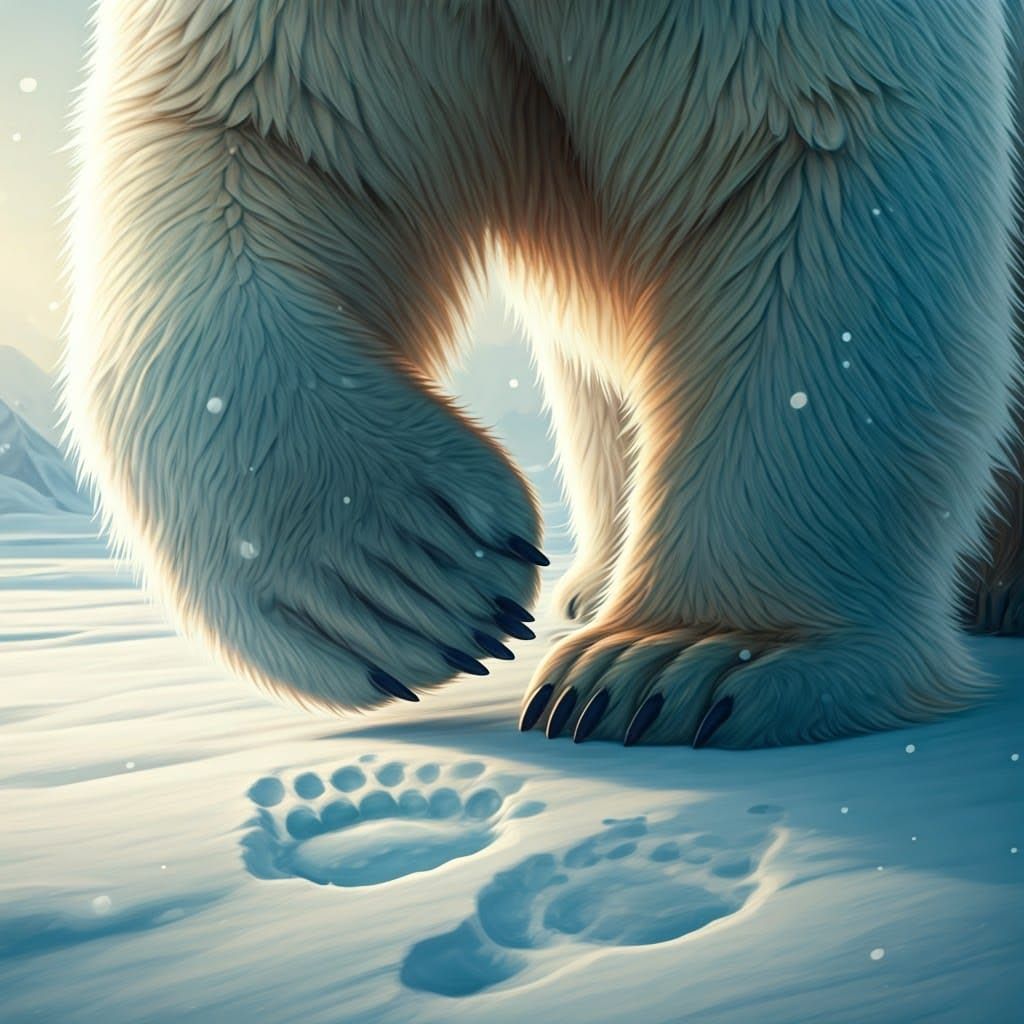 Polar Bear Paws Etched in Snowy Landscape