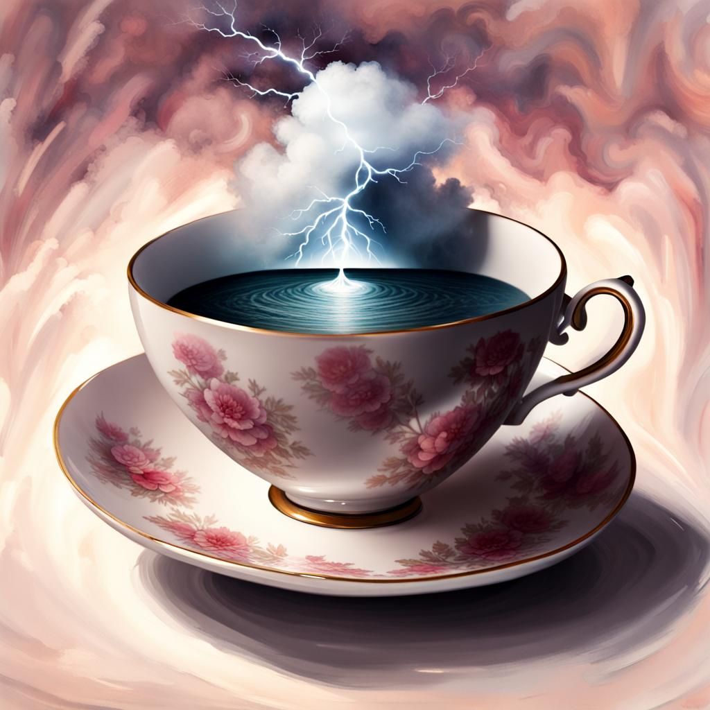 tempest in a teacup, small thunderstorm in a teacup AI Generated