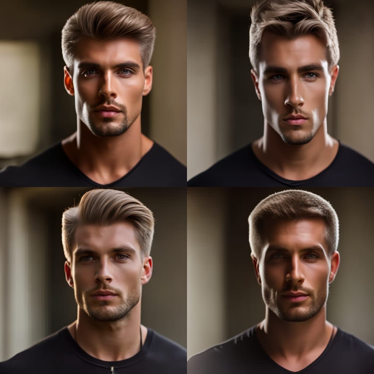 Handsome male model, head and shoulders portrait, looking at camera ...