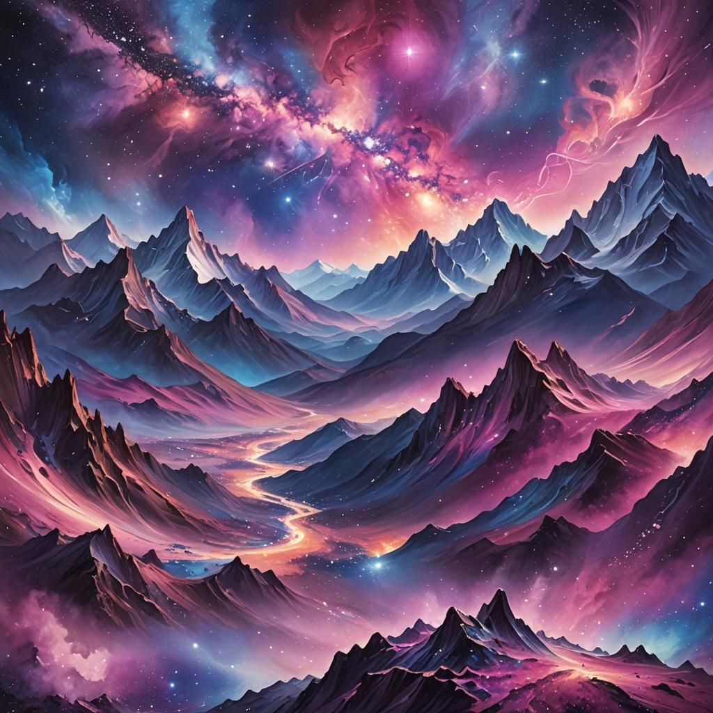 Pink galaxies mountains
