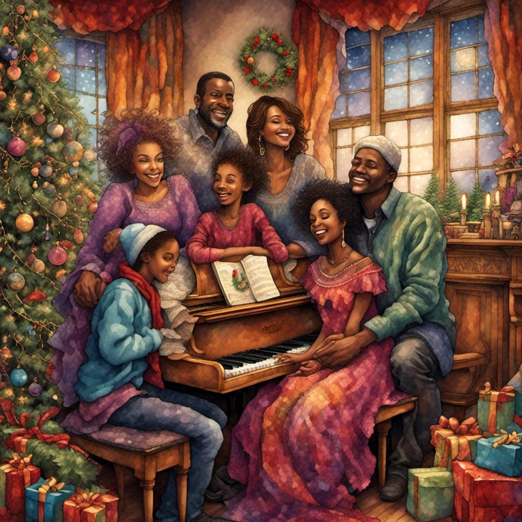 <lora:Tapestry:1.0> African American family around the aroun...