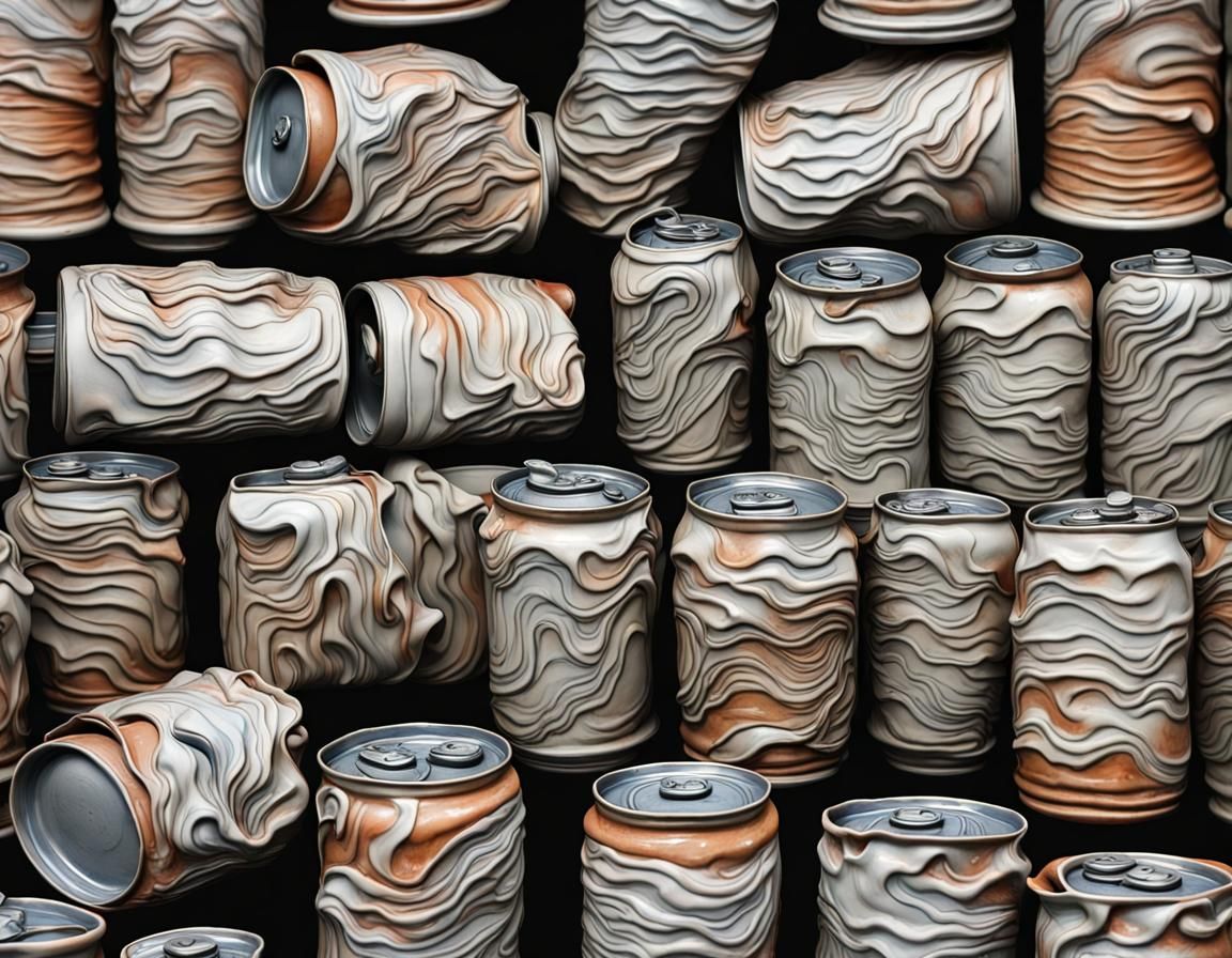 Ceramic, clay baked artistic soda cans. - AI Generated Artwork