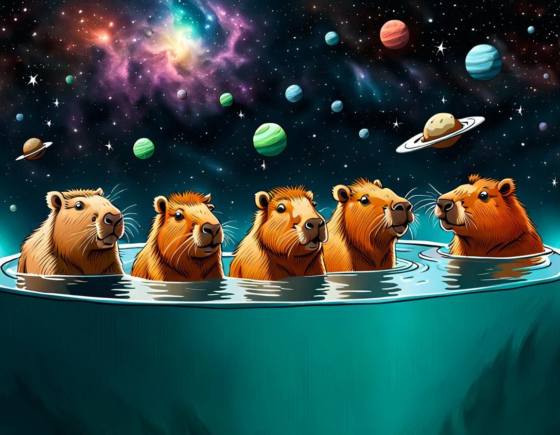 Cartoon capybaras bathing in space - AI Generated Artwork - NightCafe  Creator