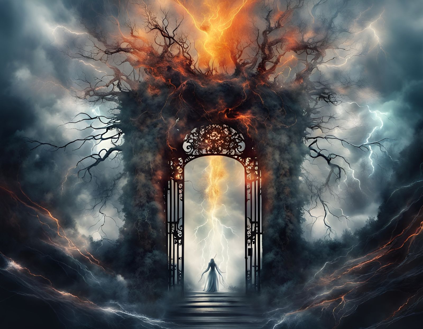 The gate Oukaennieni Aika'dae stands flaring with wild thizzlerith energies.  by @Whim Gruent