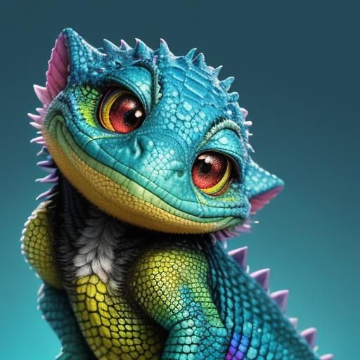 Hair, Hairy, Fur, Furry, Fluffy, Poofy, Floofy, Fuzzy, Adorable Baby Little Reptile, Cute Reptile, Furry Scales, Pixar, Disney, concept art,...